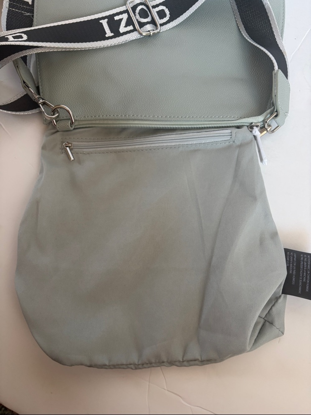 Izod sage green pebbled faux leather crossbody bag w removable adjustable strap - Picture 7 of 15